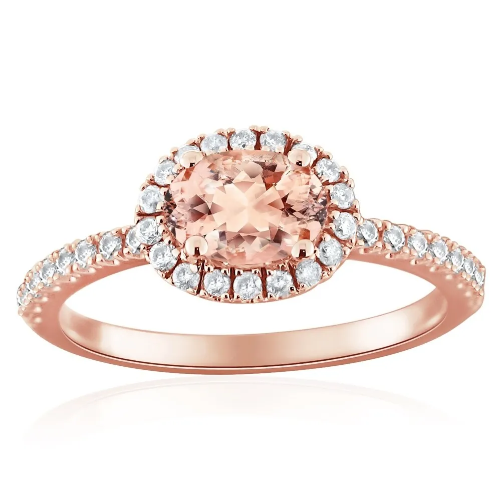 Auriya East West 3/4ct Oval Morganite and 1/3ctw Halo Diamond Engagement Ring 10-karat Rose Gold sold by Zulily