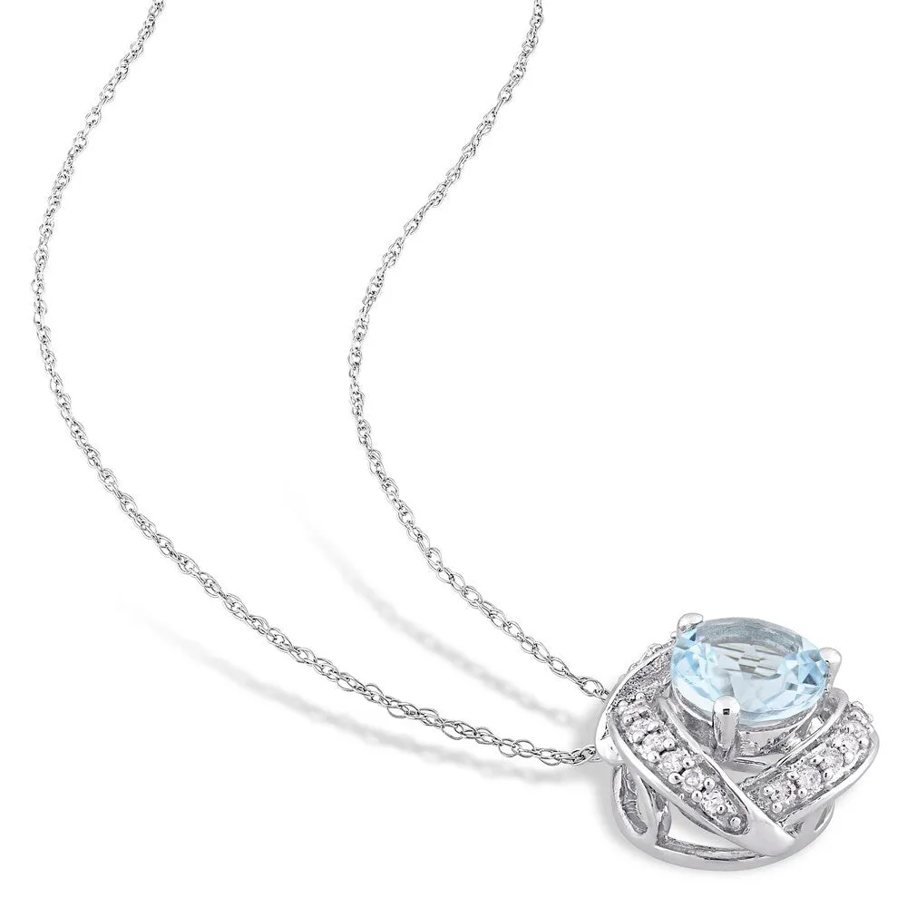 Miadora 10k White Gold Sky-Blue Topaz and 1/10ct TDW Diamond Swirl Halo Necklace sold by Zulily product image thumbnail 2