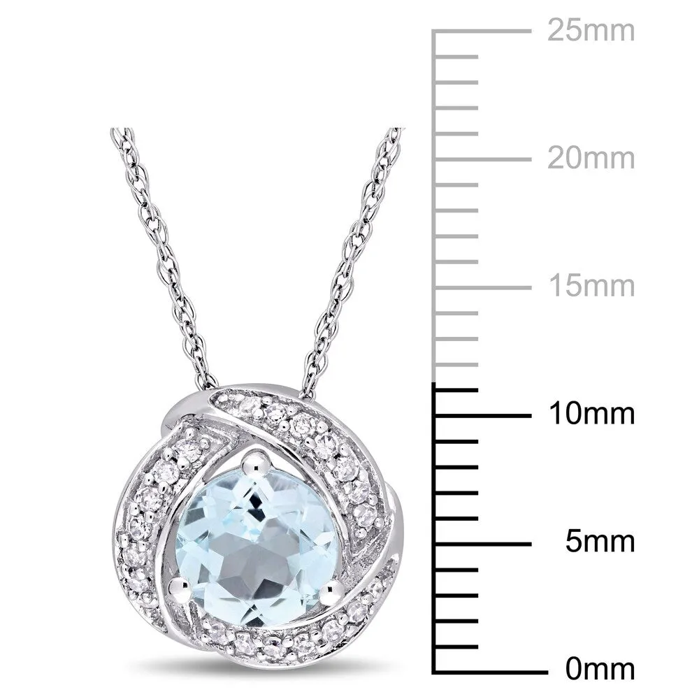 Miadora 10k White Gold Sky-Blue Topaz and 1/10ct TDW Diamond Swirl Halo Necklace sold by Zulily product image thumbnail 3