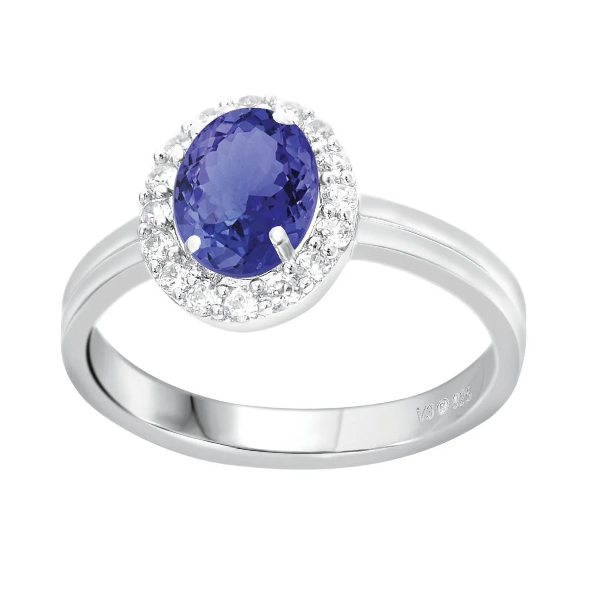 Sterling Silver with Natural Tanzanite and White Topaz Halo Ring sold by Zulily