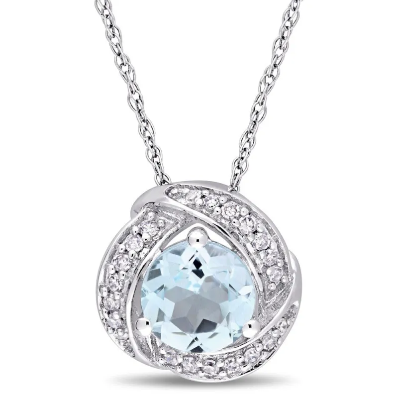 Miadora 10k White Gold Sky-Blue Topaz and 1/10ct TDW Diamond Swirl Halo Necklace sold by Zulily