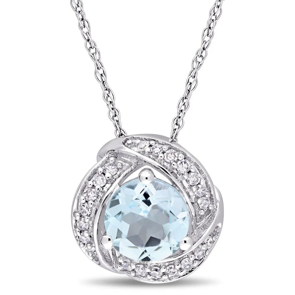 Miadora 10k White Gold Sky-Blue Topaz and 1/10ct TDW Diamond Swirl Halo Necklace sold by Zulily