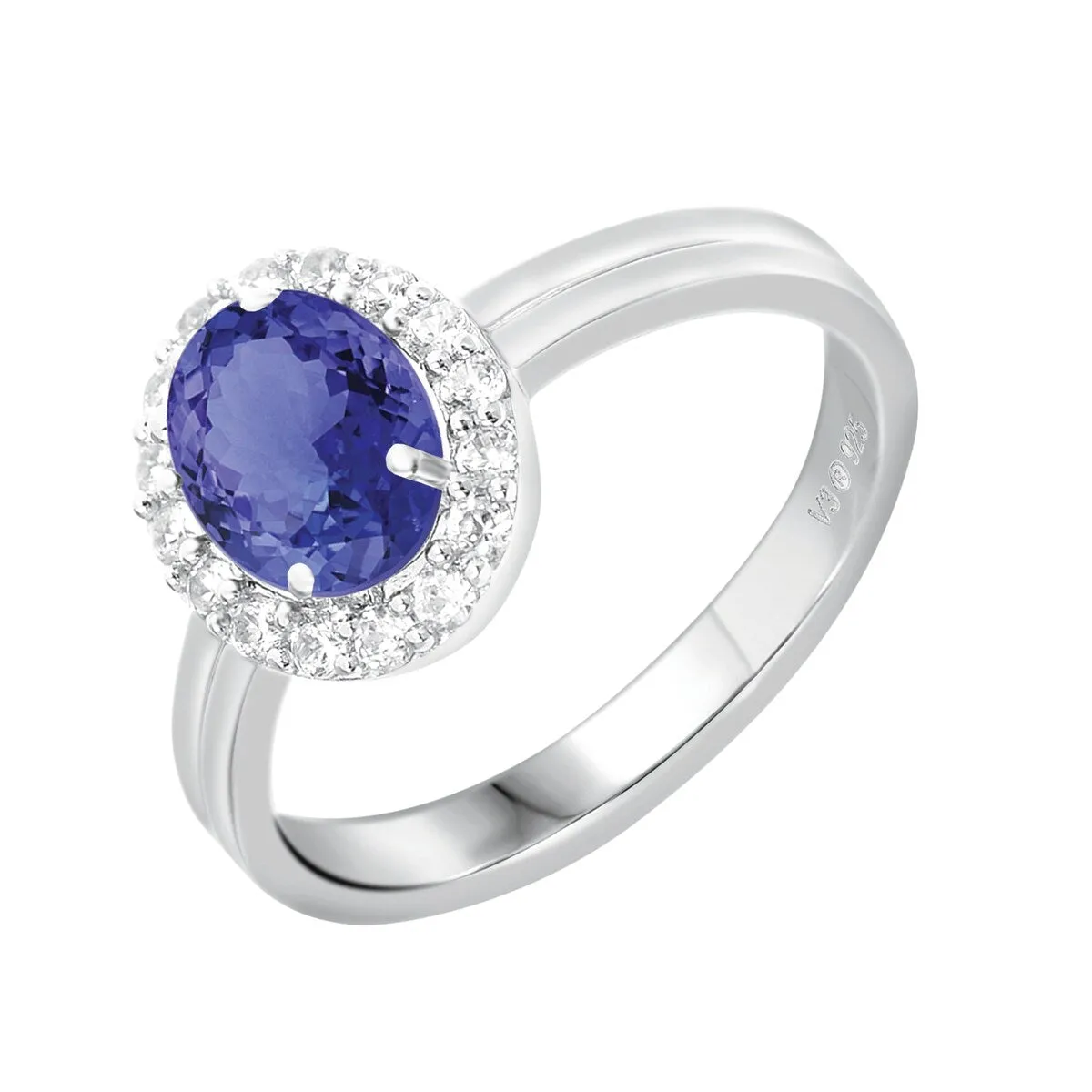 Sterling Silver with Natural Tanzanite and White Topaz Halo Ring sold by Zulily product image thumbnail 2