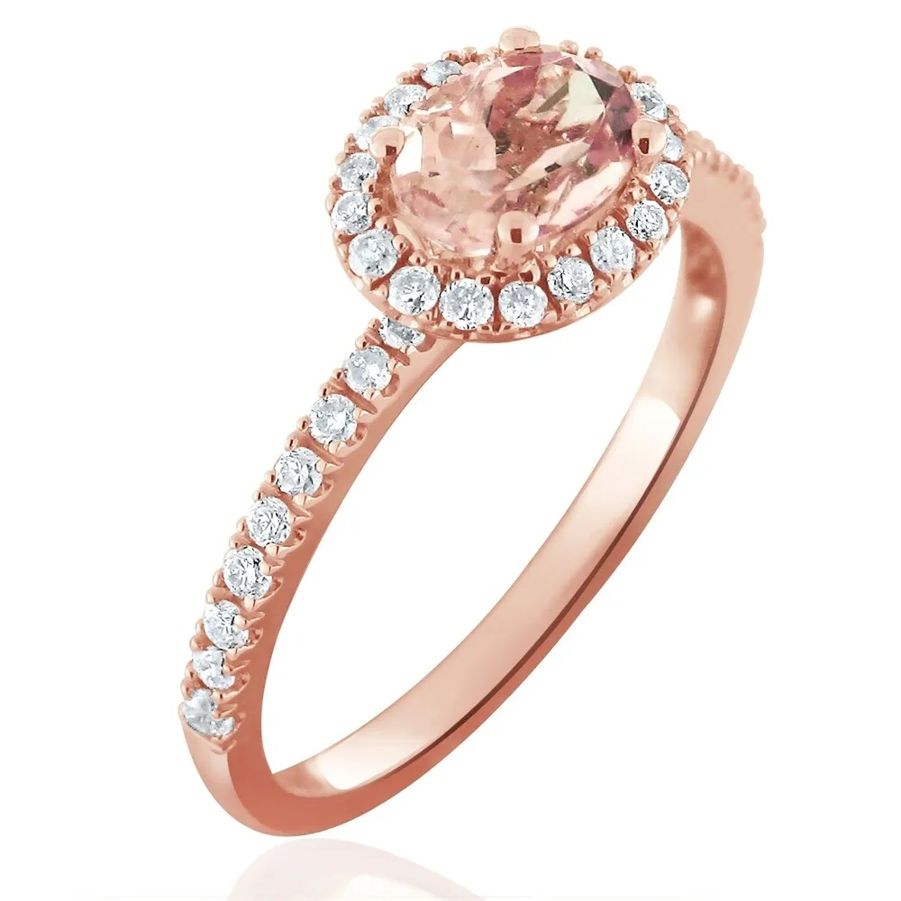 Auriya East West 3/4ct Oval Morganite and 1/3ctw Halo Diamond Engagement Ring 10-karat Rose Gold sold by Zulily product image thumbnail 3