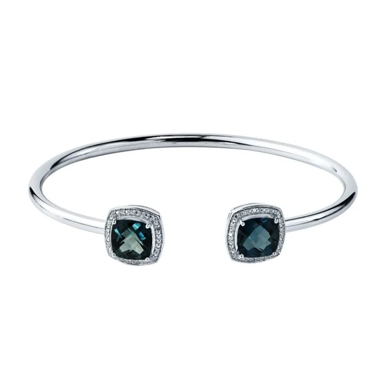 Auriya 5ct Cushion-Cut London Blue Topaz Gold over Silver Bangle Bracelet with Diamond Accents sold by Zulily