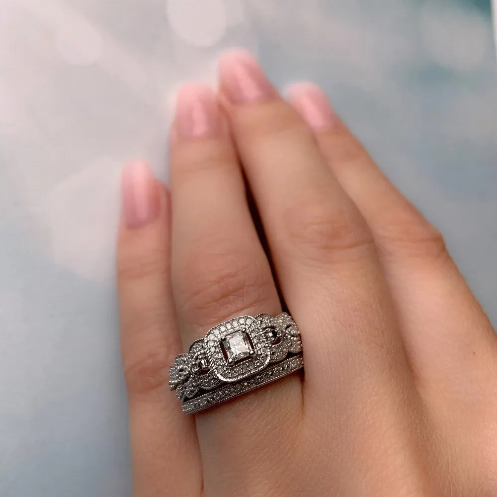 Miadora Signature 14k White Gold 1/2ct TDW Diamond Halo Bridal Ring Set sold by Zulily product image thumbnail 2