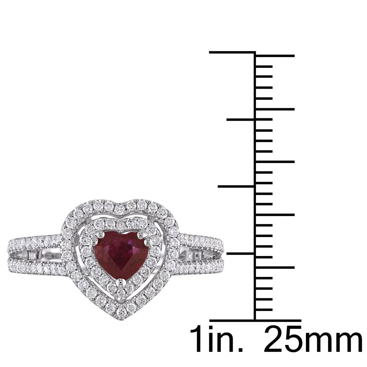 Miadora 14k White Gold Ruby and 3/8ct TDW Diamond Heart Double Halo Split Shank Engagement Ring sold by Zulily product image thumbnail 3