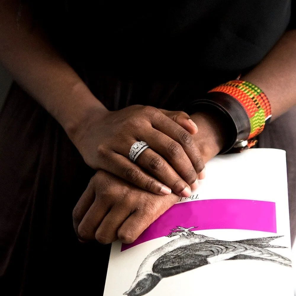 Miadora Signature 14k White Gold 1/2ct TDW Diamond Halo Bridal Ring Set sold by Zulily product image thumbnail 3