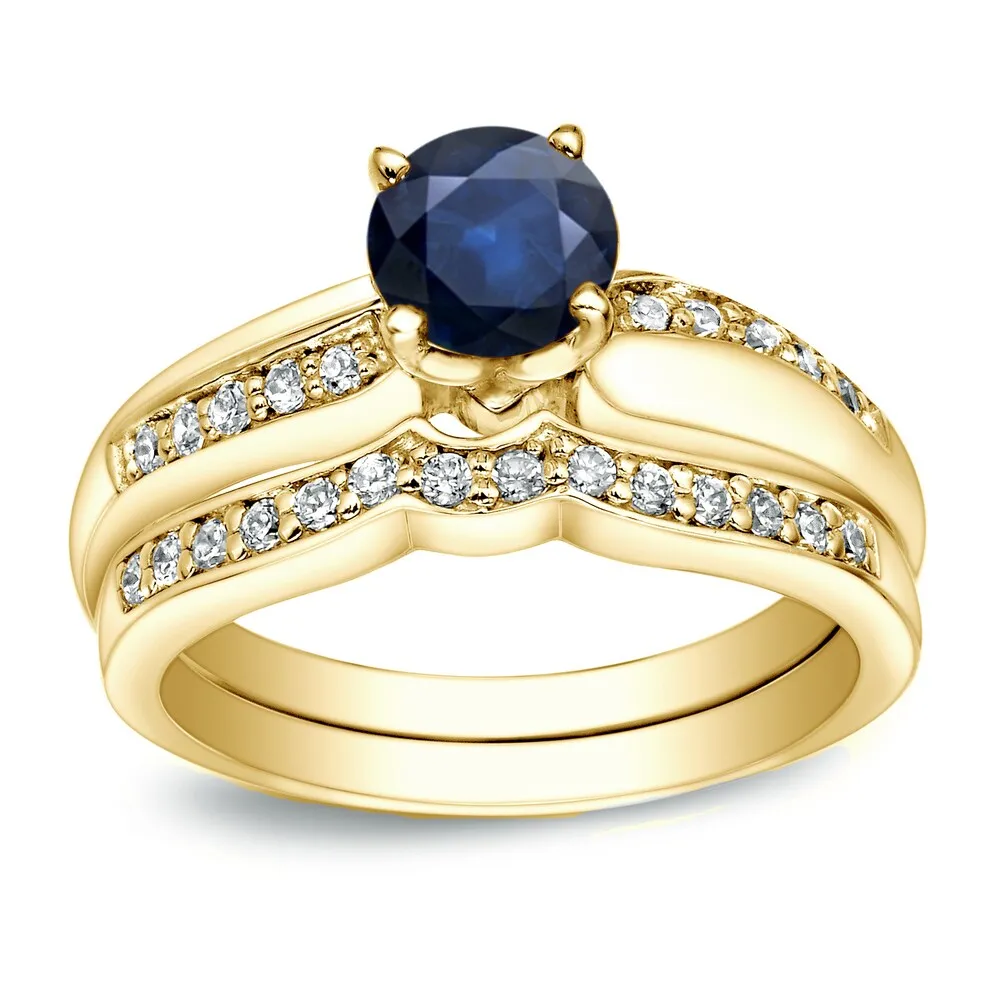 Auriya 14k Gold 3/4ct Blue Sapphire and 1/4ctw Diamond Engagement Ring Set sold by Zulily product image thumbnail 2