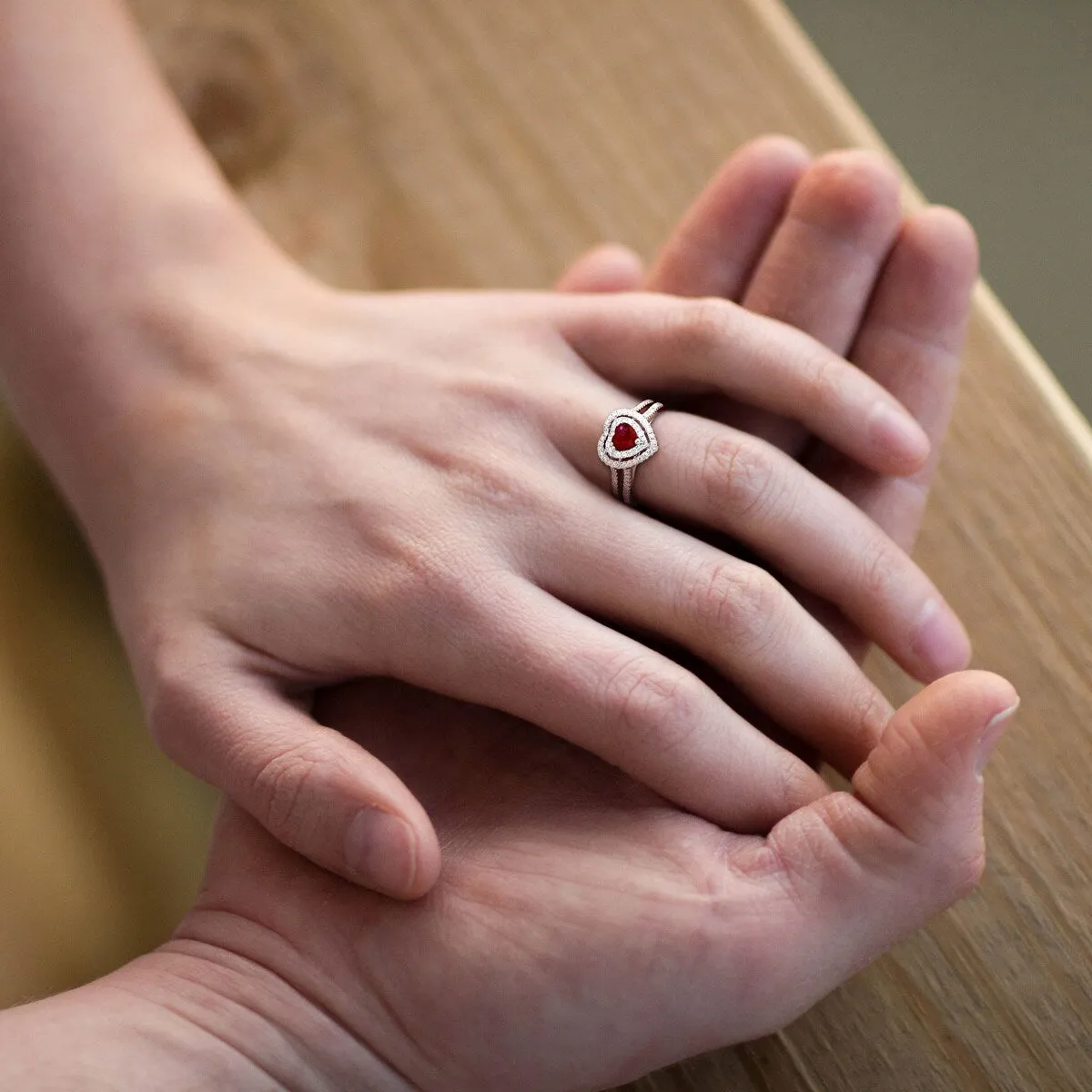 Miadora 14k White Gold Ruby and 3/8ct TDW Diamond Heart Double Halo Split Shank Engagement Ring sold by Zulily product image thumbnail 5