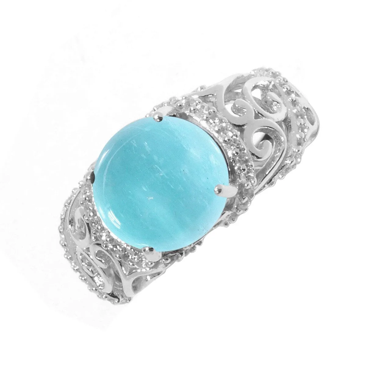 Sterling Silver with Cabochon Aquamarine, White Zircon Scrollwork Ring sold by Zulily product image thumbnail 2