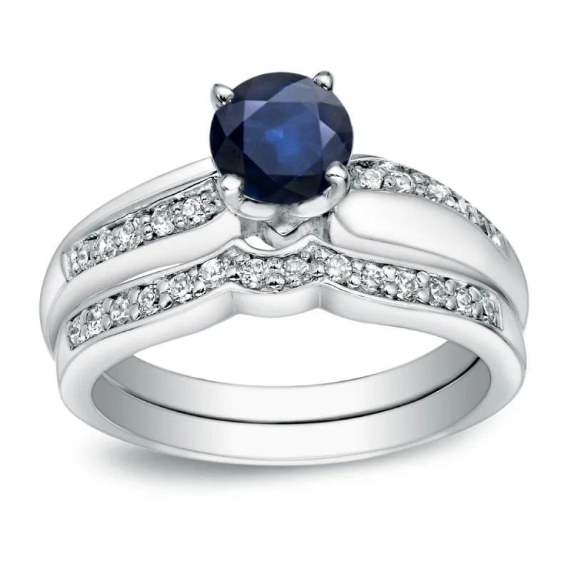 Auriya 14k Gold 3/4ct Blue Sapphire and 1/4ctw Diamond Engagement Ring Set sold by Zulily