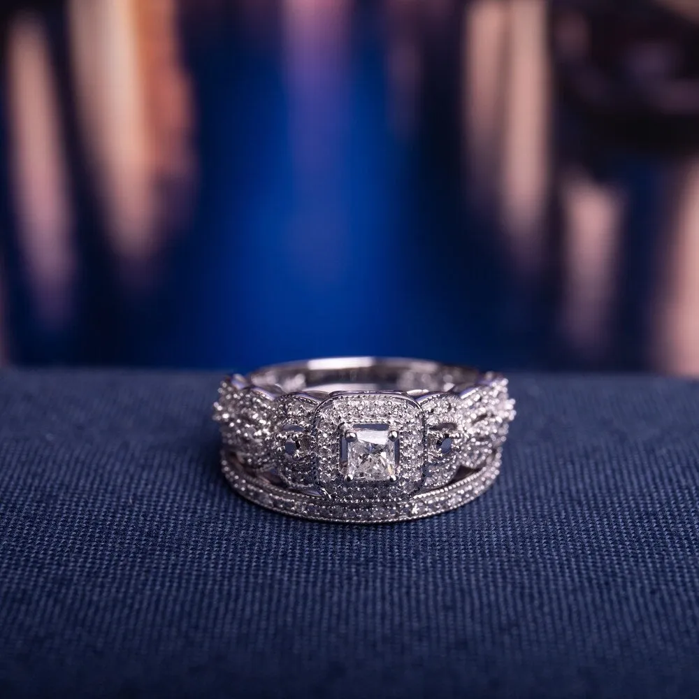 Miadora Signature 14k White Gold 1/2ct TDW Diamond Halo Bridal Ring Set sold by Zulily