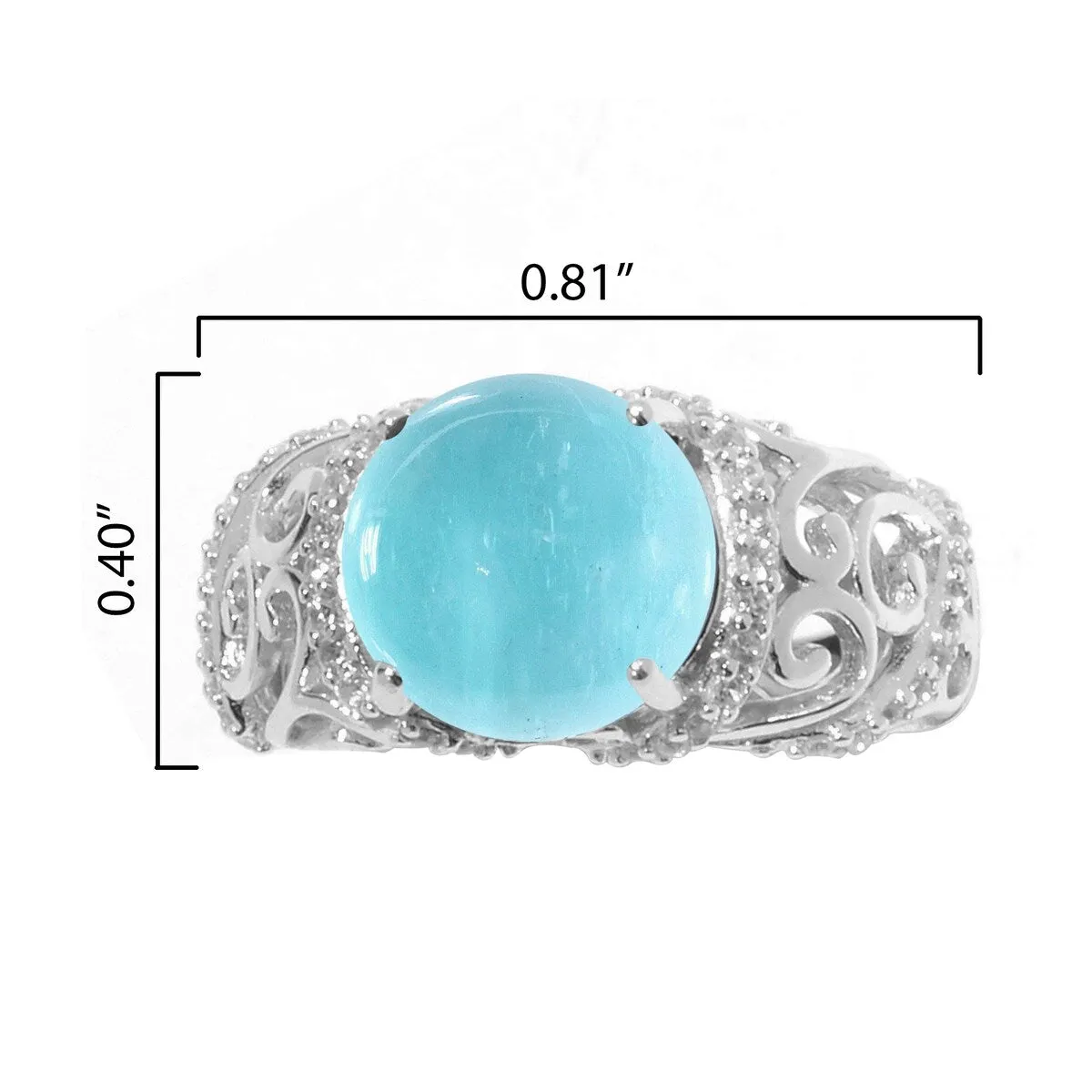 Sterling Silver with Cabochon Aquamarine, White Zircon Scrollwork Ring sold by Zulily product image thumbnail 3