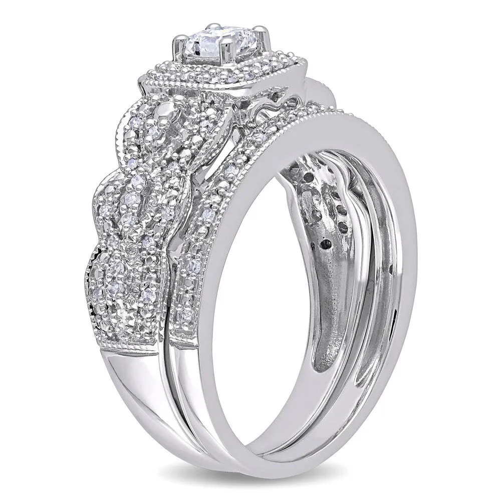 Miadora Signature 14k White Gold 1/2ct TDW Diamond Halo Bridal Ring Set sold by Zulily product image thumbnail 5