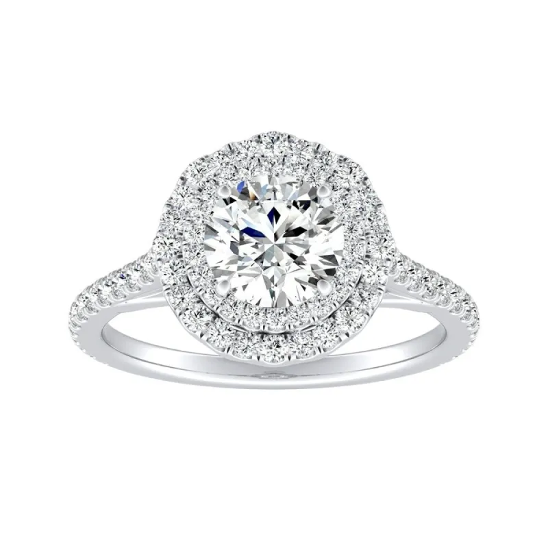 Auriya 14k Gold 4ct Moissanite Halo Diamond Engagement Ring 1/2ctw sold by Zulily