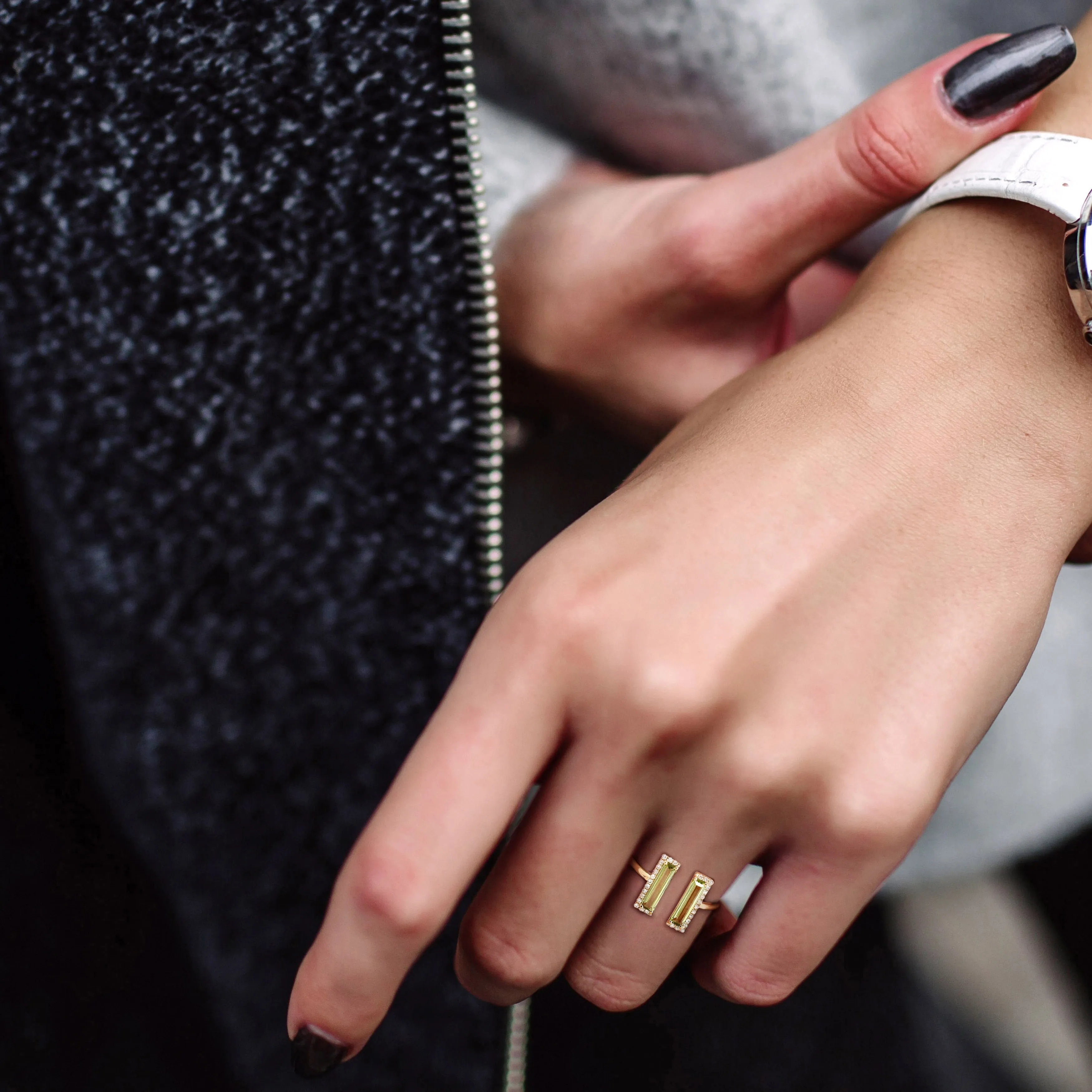 Miadora 1ct TGW Peridot and 1/10ct Diamond Open Ring in 14k Yellow Gold sold by Zulily product image thumbnail 5