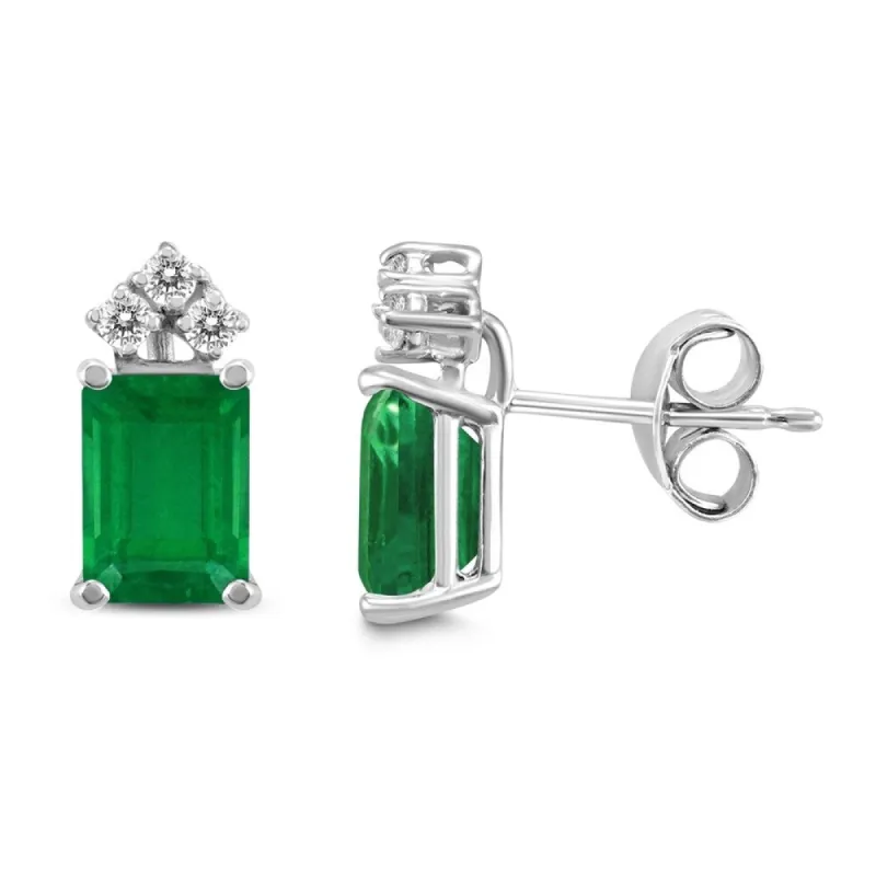 14K White Gold 5x3MM Emerald Shaped Emerald and Diamond Earrings sold by Zulily