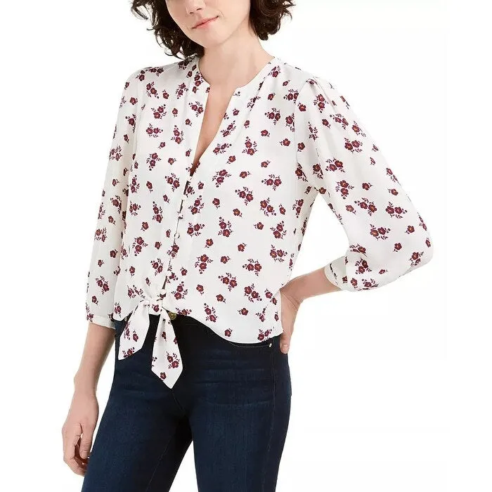 1. State Womens White Floral 3/4 Sleeve V Neck Top sold by Zulily