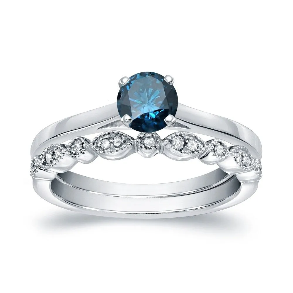 Auriya Vintage Stackable 1/2ctw Solitaire Blue Diamond Engagement Ring Set 14K Gold sold by Zulily