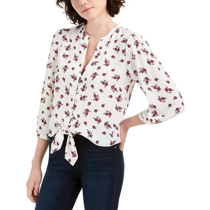 1. State Womens White Floral 3/4 Sleeve V Neck Top sold by Zulily product image thumbnail 2