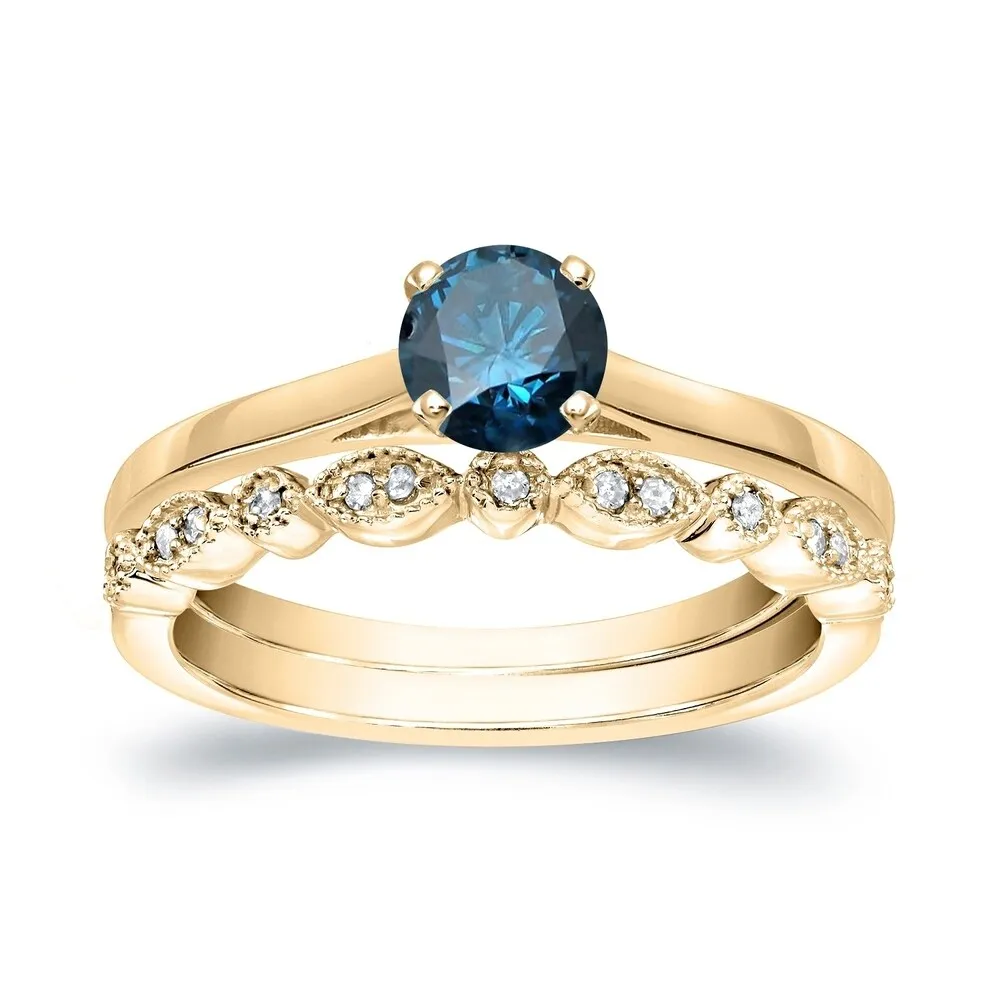 Auriya Vintage Stackable 1/2ctw Solitaire Blue Diamond Engagement Ring Set 14K Gold sold by Zulily product image thumbnail 2