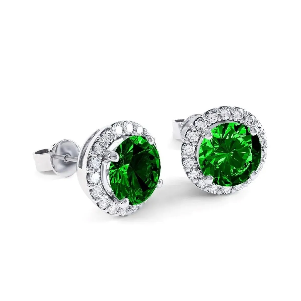 925 Sterling Silver Halo Round Cut Emerald Stud Earrings sold by Zulily