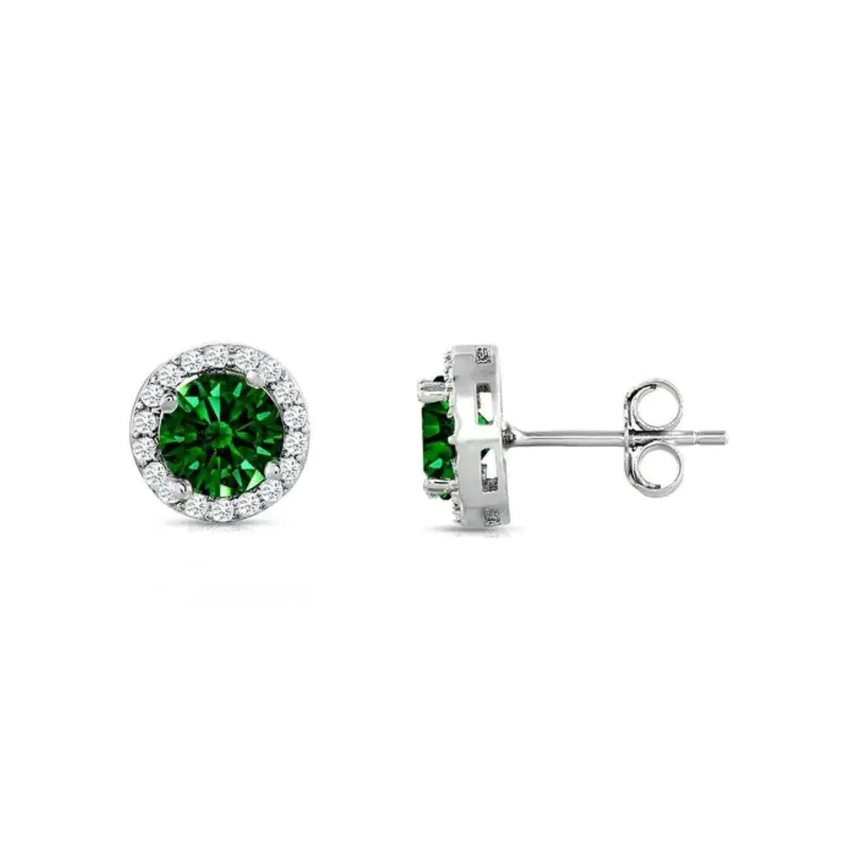 925 Sterling Silver Halo Round Cut Emerald Stud Earrings sold by Zulily product image thumbnail 3