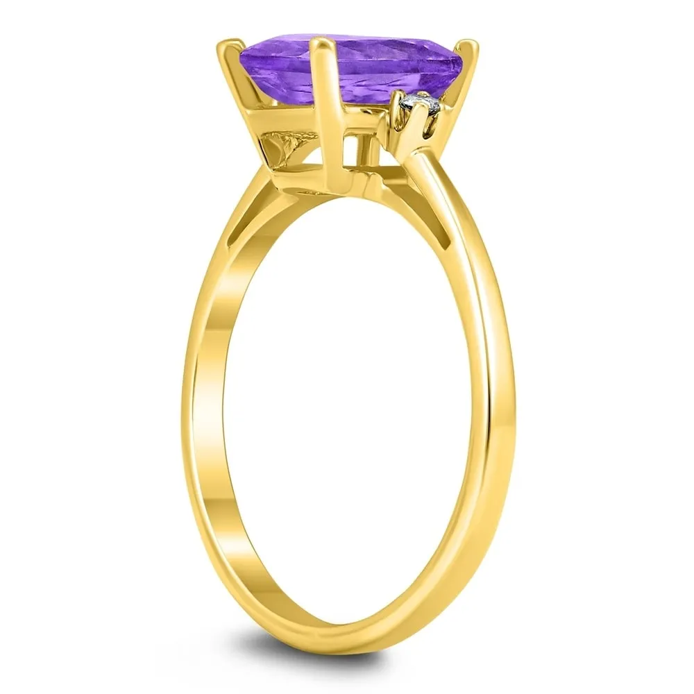 Emerald Cut 8X6MM Amethyst and Diamond Three Stone Ring in 10K Yellow Gold sold by Zulily product image thumbnail 2