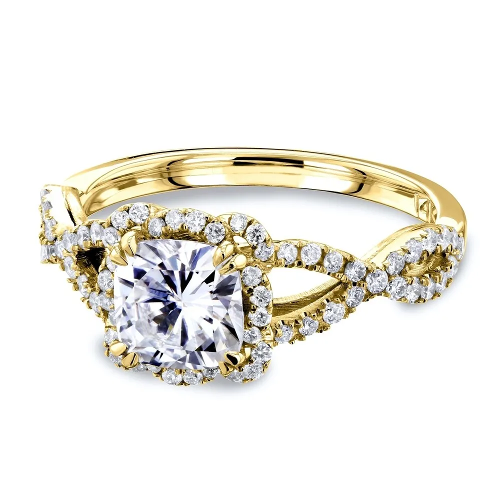 Annello by Kobelli 14k Gold 1-2/5ct TGW Cushion Moissanite and Diamond Fancy Halo Cross Shank Ring sold by Zulily product image thumbnail 3