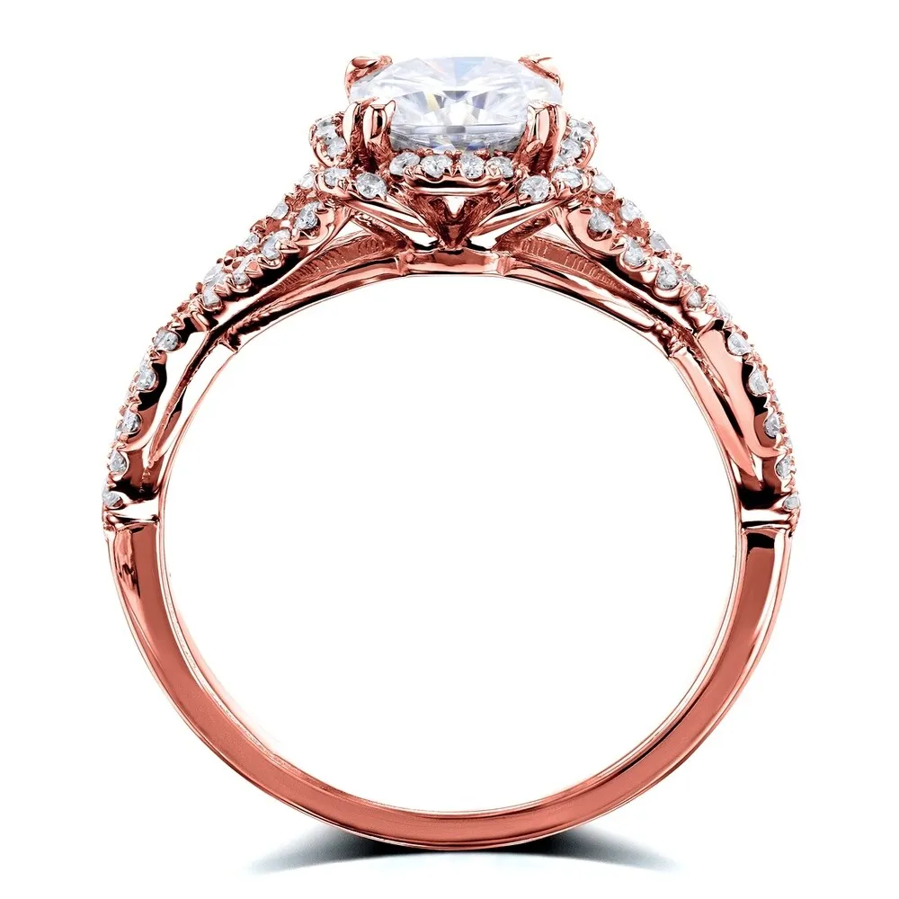 Annello by Kobelli 14k Gold 1-2/5ct TGW Cushion Moissanite and Diamond Fancy Halo Cross Shank Ring sold by Zulily product image thumbnail 5