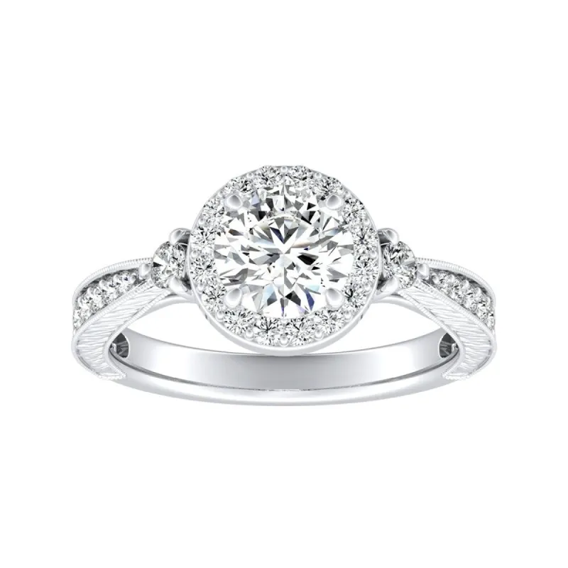 Auriya 14k Gold Vintage Inspired 2 1/2ct Round Moissanite and 1/3ct TDW Diamond Halo Engagement Ring sold by Zulily