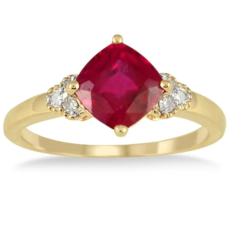 2.25 Carat Cushion Cut Ruby and Diamond Ring in 10K Yellow Gold sold by Zulily