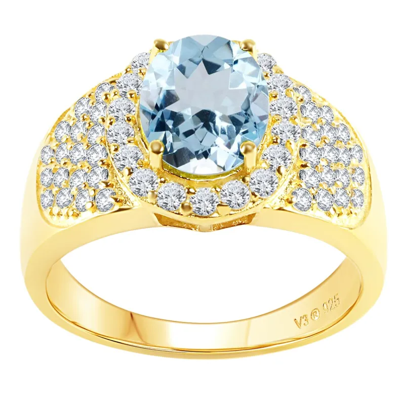 Gold Over Sterling Silver with Natural Aquamarine and White Topaz Ring sold by Zulily