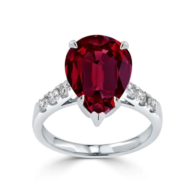 Auriya 7 1/6ct Pear-cut Red Ruby and Diamond Ring 3/8cttw 18K Gold sold by Zulily
