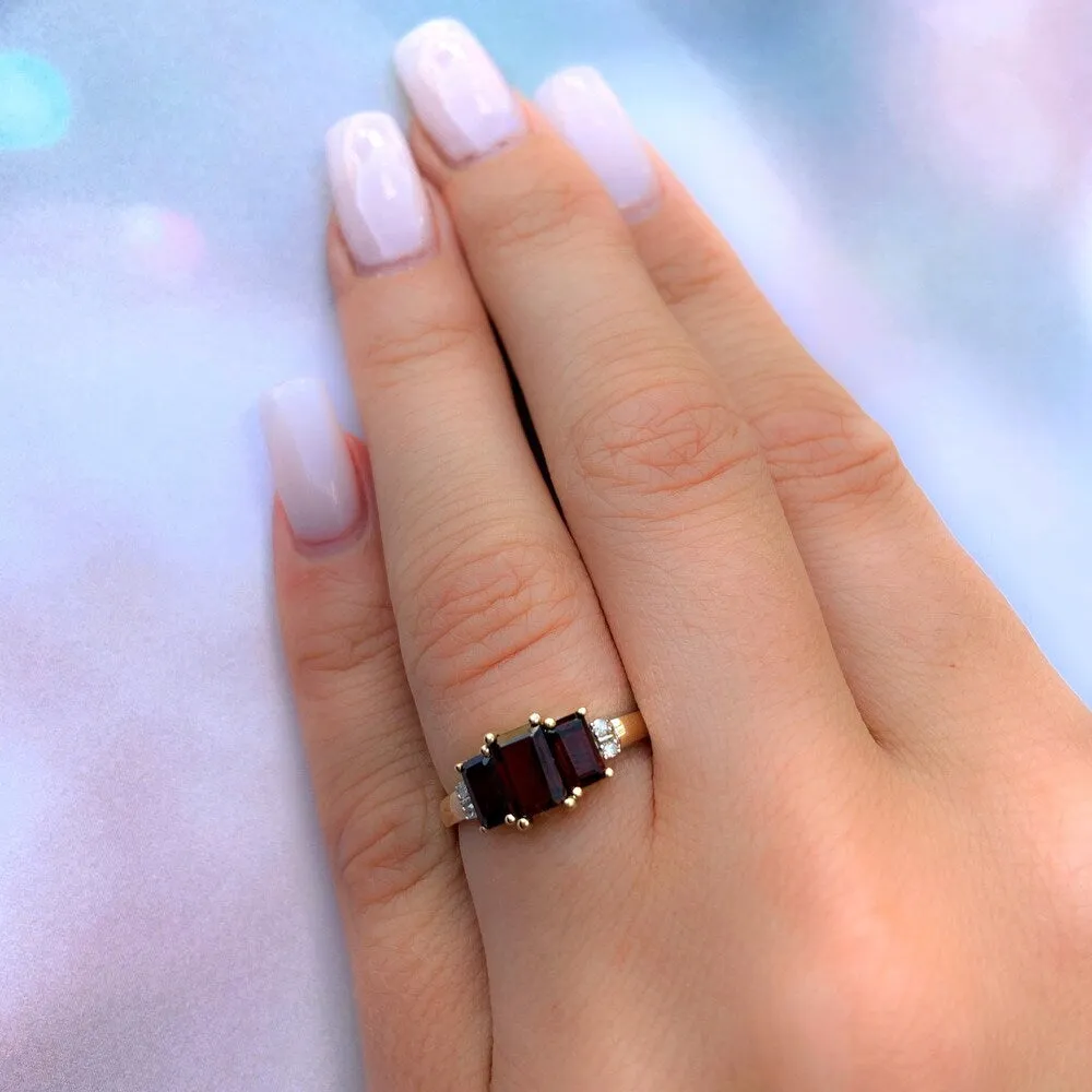 Miadora 10k Yellow Gold Garnet and Diamond 3-stone Ring sold by Zulily product image thumbnail 3