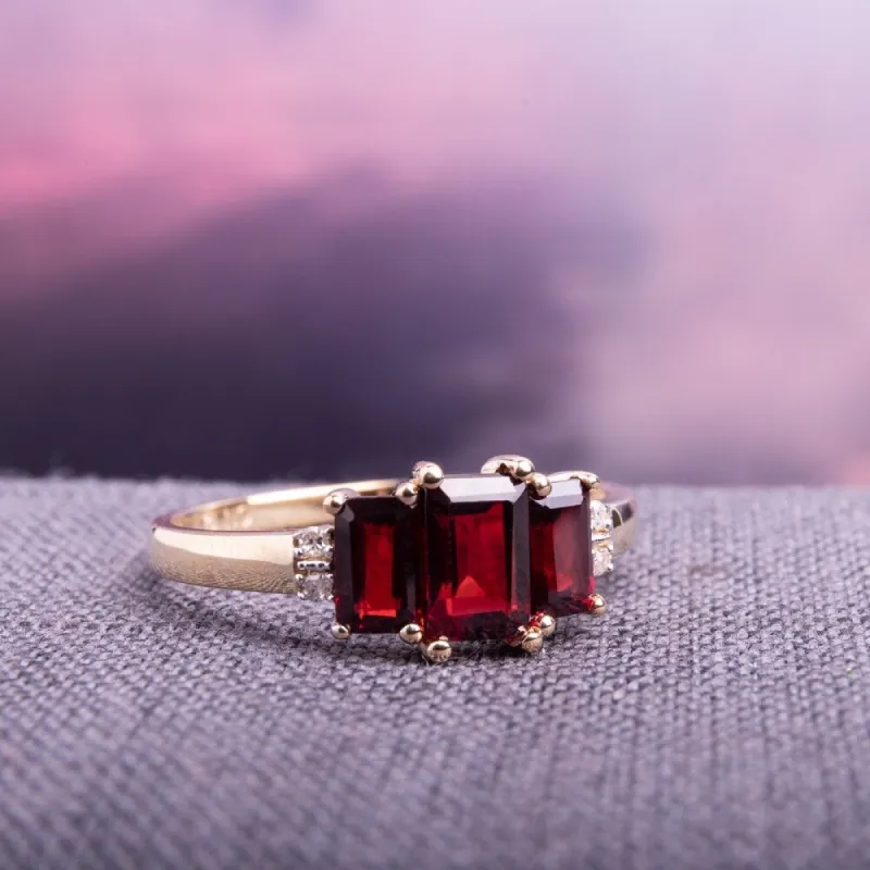 Miadora 10k Yellow Gold Garnet and Diamond 3-stone Ring sold by Zulily