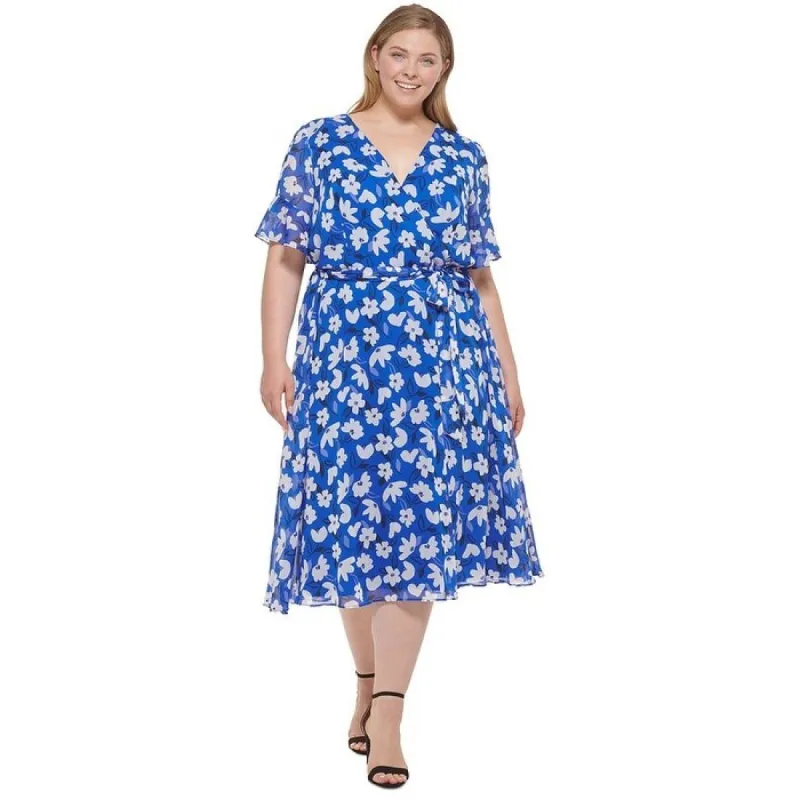 DKNY Women's Floral Print Faux Wrap Dress Blue Size 22W sold by Zulily