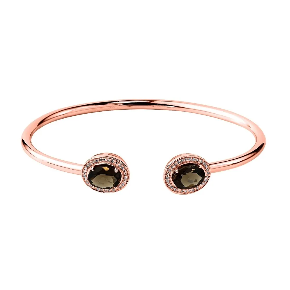 Auriya 2ct Oval Smoky Quartz Gold over Silver Bangle Bracelet with Diamond Accents sold by Zulily product image thumbnail 3