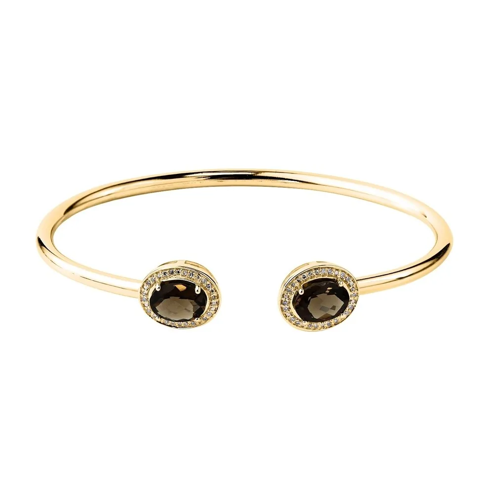 Auriya 2ct Oval Smoky Quartz Gold over Silver Bangle Bracelet with Diamond Accents sold by Zulily product image thumbnail 2