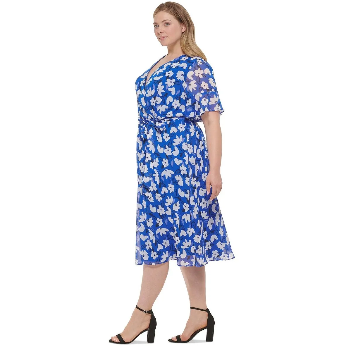 DKNY Women's Floral Print Faux Wrap Dress Blue Size 22W sold by Zulily product image thumbnail 3