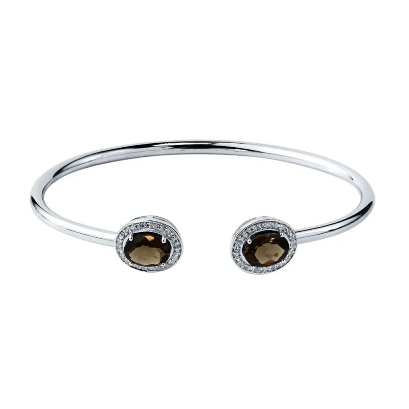 Auriya 2ct Oval Smoky Quartz Gold over Silver Bangle Bracelet with Diamond Accents sold by Zulily