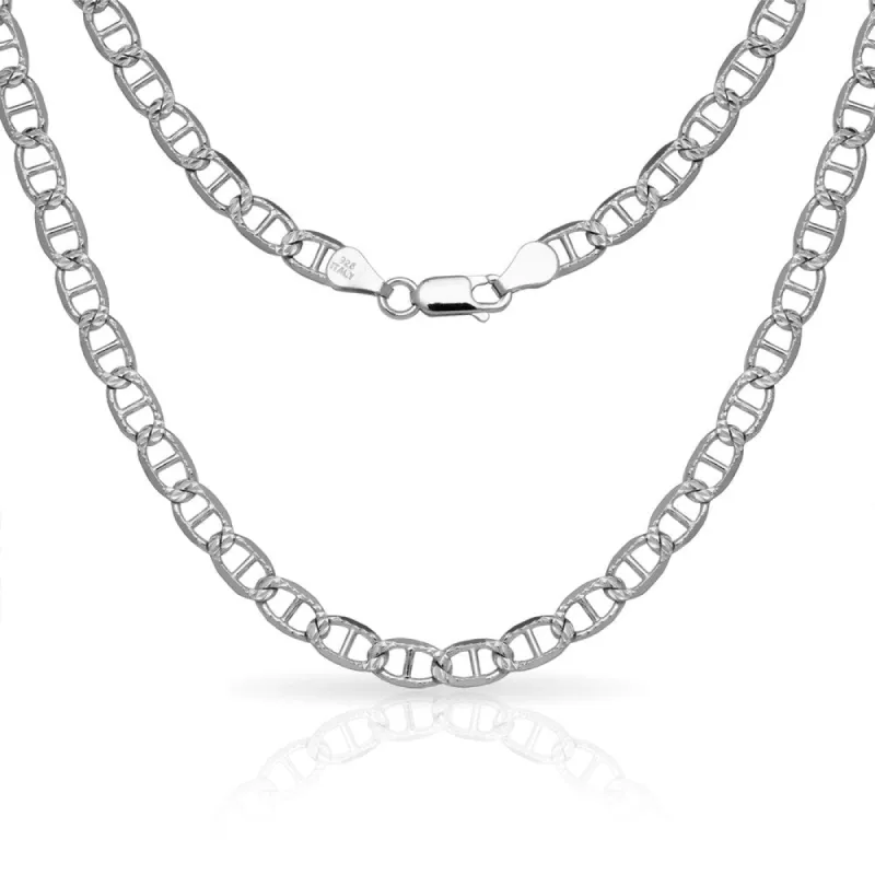 Sterling Silver Men's Italian 6mm Pave Mariner Chain Necklace (18'-30") - White sold by Zulily