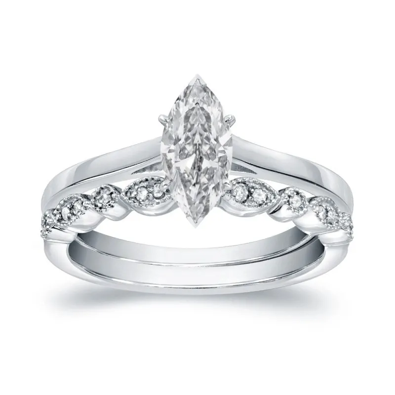 Auriya 14k Gold 2/3ctw Vintage Marquise Solitaire Diamond Engagement Ring Set sold by Zulily