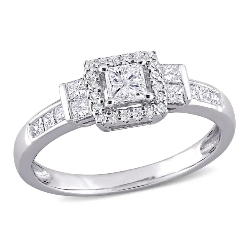 Miadora 10k White Gold 3/4ct TDW Princess-cut Diamond Square Halo Engagement Ring sold by Zulily
