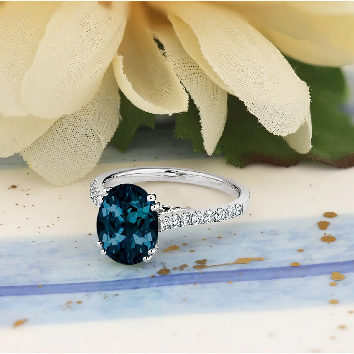 Auriya 2 3/4ct Fancy Oval London Blue Topaz and Diamond Engagement Ring 1/4ctw 14k Gold sold by Zulily