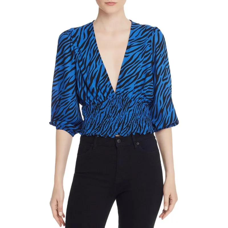 Aqua Women's Animal Print V Neck Crop Top Blue Size Small sold by Zulily