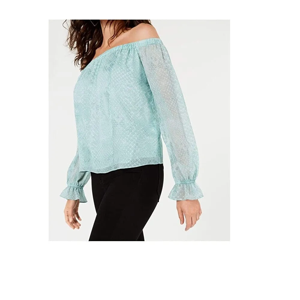 Guess Women's Patterned Long Sleeve Off Shoulder Blouse Top Mint Size Small sold by Zulily product image thumbnail 3