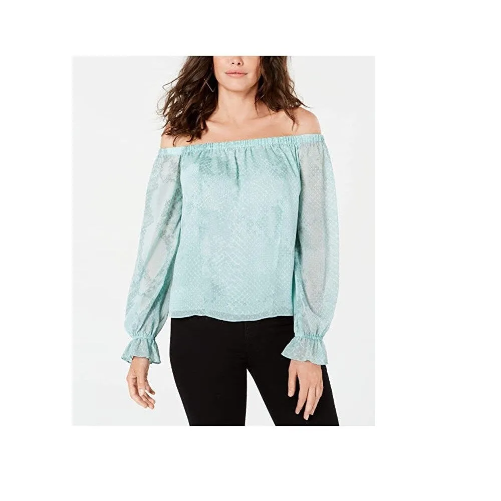 Guess Women's Patterned Long Sleeve Off Shoulder Blouse Top Mint Size Small sold by Zulily