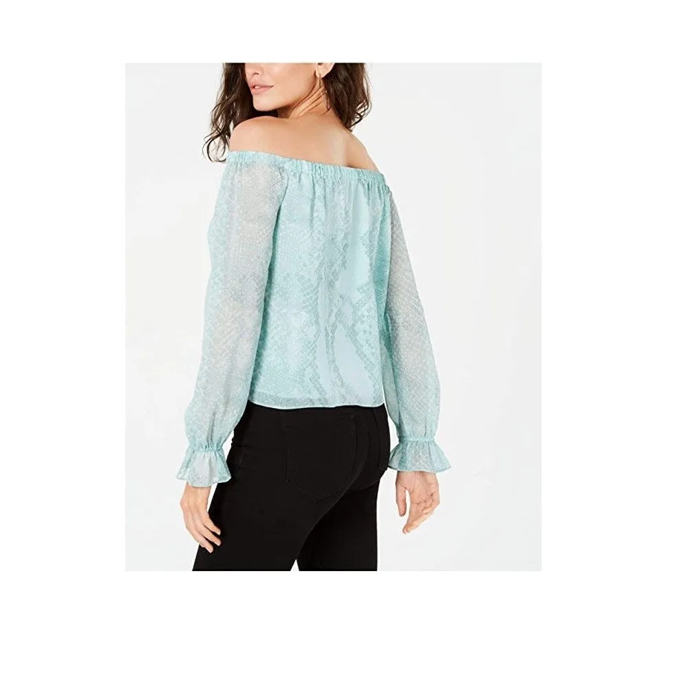 Guess Women's Patterned Long Sleeve Off Shoulder Blouse Top Mint Size Small sold by Zulily product image thumbnail 2